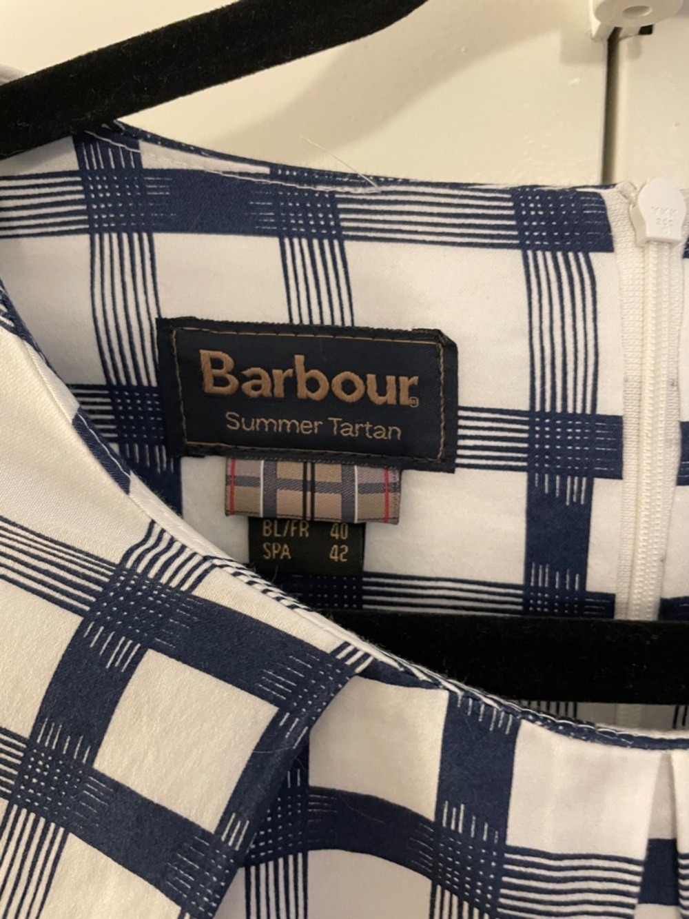 Barbour Summer Plaid Navy and White Checked Short-Sleeve Dress 8 EUC